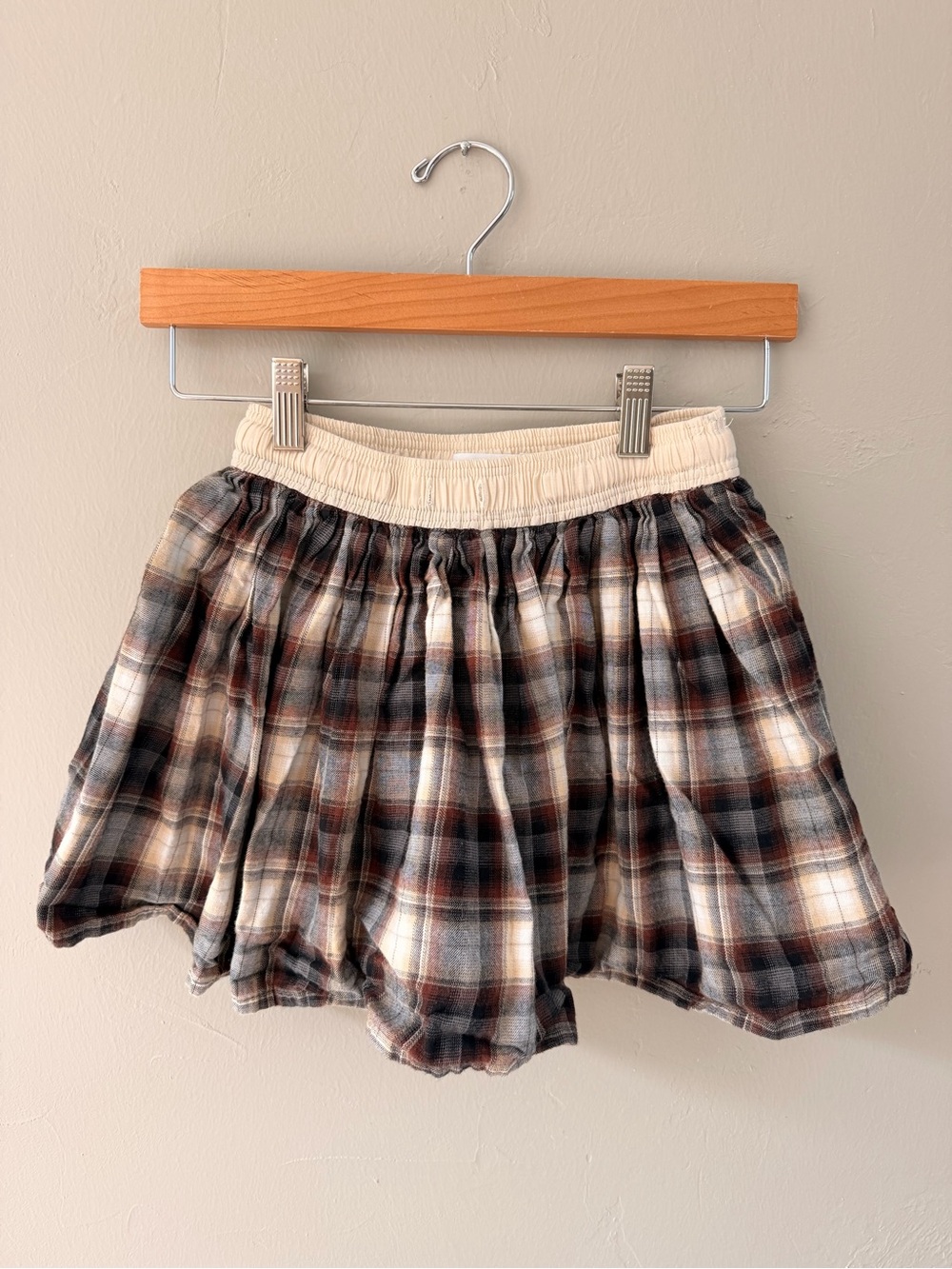 Zara Girl’s Plaid Mini Skirt with Elastic Waistband - Cream, Black and Brown